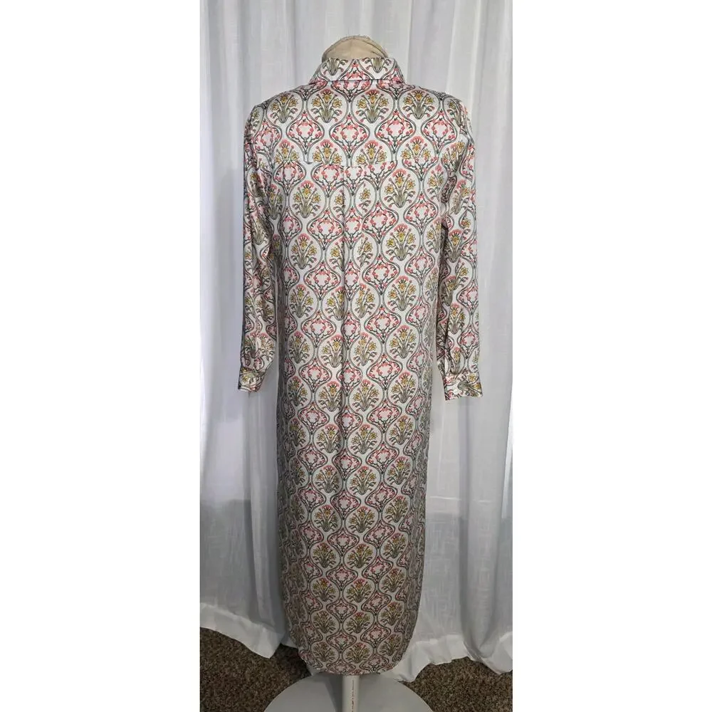 Loft White Floral Maxi Button Up long sleeve Shirt Dress Size 6 Petite - Picture 3 of 6
